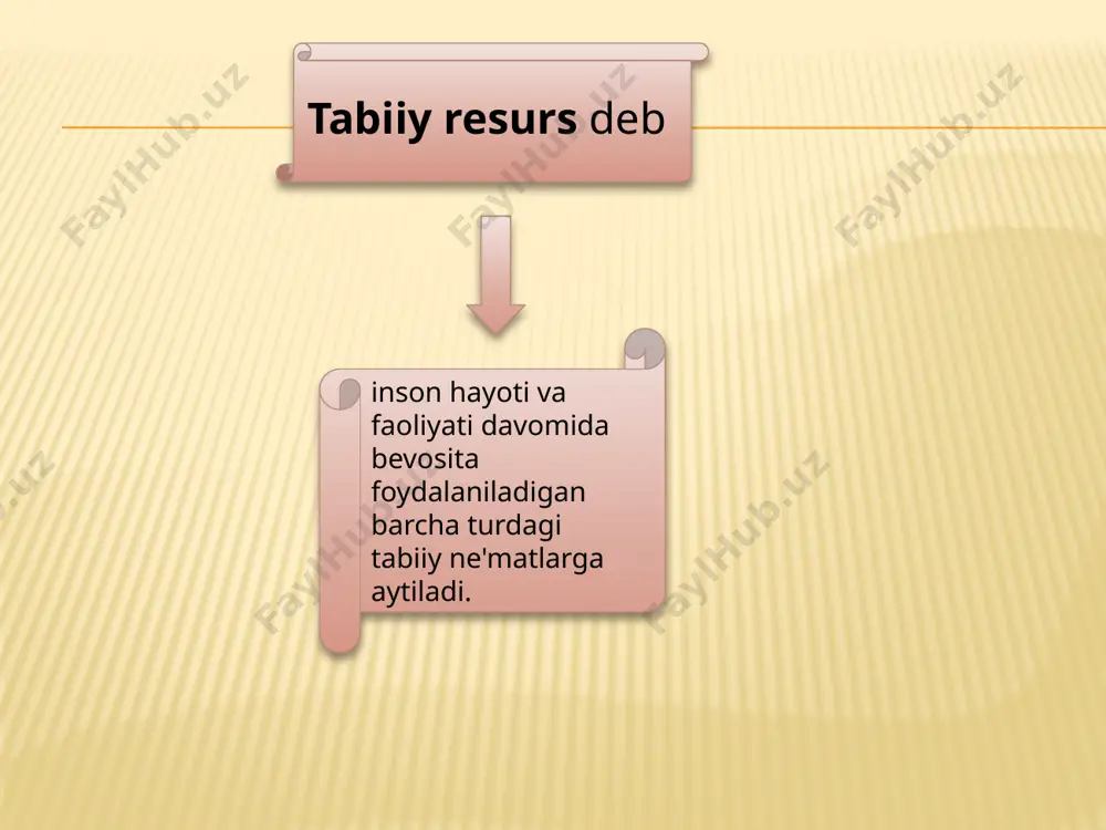 laridir yer inson uchun har jihatdan eng ahamiyatli tabiiy resurs hisoblanadi. sirasini aytganda, u insonning asosiy hayot manbaidir. chunki, aholining kundalik hayotiy ehtiyojlari vositalarining deyarli haminasi yerdan undirib olinadi. xalq bekorga «barcha boyliklarning otasi mehnat, onasi esa yer» deb unga katta baho bermagan. insonning qay darajada yer resurslari bilan ta'minlanganligi imkoniyatlari jahon yer fondi va uning tarkibida o'z aksini topgan. hozirgi vaqtda jahon yer fondining umumiy hajmi 13,4 mlrd. gektarga teng. ammo uning tarkibi o'ziga xos. jahon aholisi o'z tirikchiligi yo'lida to'g'ridan-to'g'ri foydalanadigan yerlar miqdori u qadar ko'p emas. insoniyatga faol xizmat qiladigan yerlar (qishloq xo'jaligida foydalanadigan yerlar) jahon yer fondining 34 foizinigina tashkil qiladi. bnlar, asosan, ishlov beriladigan (11 foiz) va o'tloq hamda yaylov (23 foiz) yerlardir. bulardan ishlov beriladigan yerlar insoniyat uchun zaruriy oziq-ovqat vosi­talarining 88 % ini, o'tloq va yaylovlar esa 10 % ini yetkazib bermoqda. yer fondining qolgan qismi o'rmonli (30 foiz), texnogen va kam foydalaniladigan …