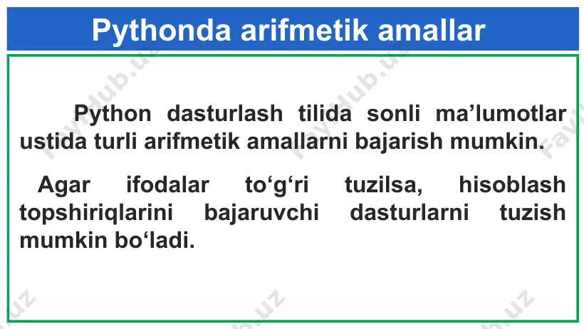 pythonda arifmetik amallarni bajarish - Page 3