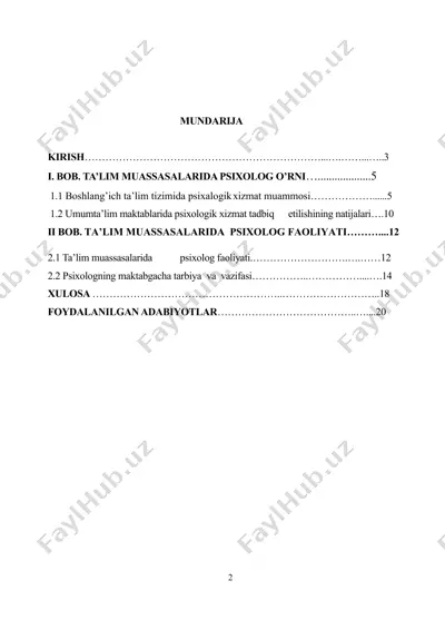 ta'lim muassasalarida psixolog o'rni — DOCX