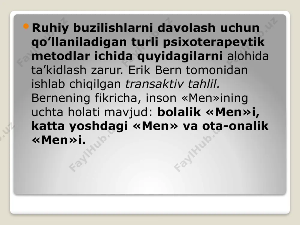 ning tashqi sharoitlari bilan bir qatorda, psixoanalitikning o’z shaxsidir. taassufki, bu fakt psixoanalizga bag’ishlangan adabiyotlarda juda kam yoritilgan. mazkur yo’nalishdagi fikrni shunday shaklda ifodalash mumkin: psixoanalitik o’zini terapiyaning muhim subyektiv omili sifatida idrok qilishi va o’zini o’zi anglashga intilishi lozim. aynan shuning uchun ham o’quv tahlili psixoanalitik ta’limning ajralmas qismiga aylanadi. o’quv tahlili terapevtning o’zini o’zi o’rganishi, shaxsiy ziddiyatlarning kelib chiqish sababini aniqlashi va yetarlicha o’zini o’zi anglashning yuqori darajasiga erishishiga imkon beradi. ayni paytda bu o’z shaxsini yuqori darajada kafolatlaydi deyish uchun jiddiy asos bor. aytilgan fikrlar psixologiya fakultetini bitirgan va tibbiy ma’lumot olgan psixoanalitiklarga birdek tegishli. analitikning o’zini o’zi anglashiga, guruhli dinamik praktikum ham yordam beradi. guruh atmosferasi tufayli mutaxassislar o’z shaxsiy xulq maneralarini yaqqol tasavvur qilish imkoniyatiga ega bo’ladilar. guruhli dinamik praktikum qatnashchilari o’z kasbdoshlariga ular shaxsining o’zlariga noma’lum tomonlari haqida ochiq fikr bildirishadi. aytilgan fikrlarning obyektivlik mezoni – bu fikrning ko’pchilik qatnashchilar tomonidan qo’llab-quvvatlanishidir. shaxsiy ijobiy …