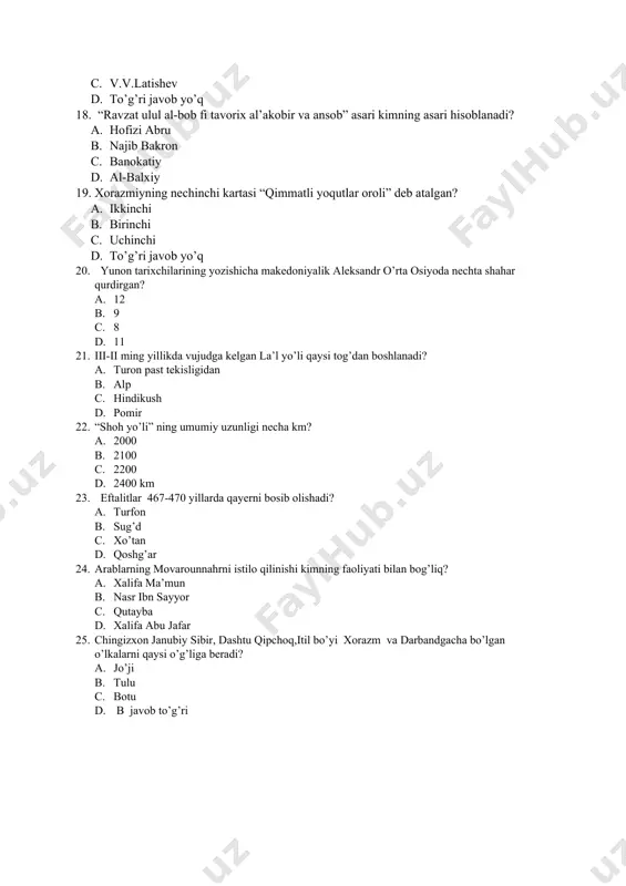 tarixiy geografiya test savollari (1-variant) - Page 3