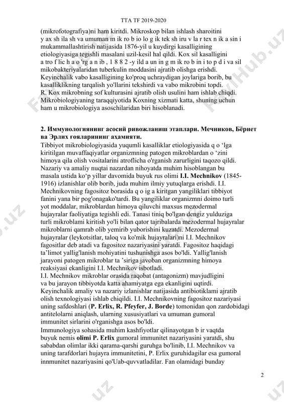 atsion (irnk) ribonuklein kislota ma’lum. ribosomal rnk ribosomaning tarkibiga kiradi, transport rnk — aminokislotalarni polipeptid zanjirining molekulasiga ketma-ket kirishini ta’minlaydi. dnk uzun polimer — polinukleotidlardan tashkil topgan. bakteriya hujayrasining genomi 6 mm juft asoslardan iborat. bitta gen o ‘rtacha 5 - 10000juft asosdan tuzilgan, genlar soni 300-600 tagacha boiadi. har bir nukleotid azot asosi, dezoksiriboza uglevodining qold ig i va fosfat guruhidan iborat. nukleotidlar fosfat guruhi yordamida bir-biri bilan birikadi. nukleotid tarkibida azot asoslaridan: adenin va guanin (purin), timin va sitozin (pirimidin) bor. dnk molekulasi spiral hosil qiluvchi komplementar iplardan tashkil topgan. adeninning bitta molekulasi timin bilan, guanin esa sitozin bilan birikkan. shu to‘rtta azot asoslarining butun dnk molekulasi ipida ketma-ket joylashishi irsiy axborotlarni saqlaydi, bu transkripsiya natijasida amalga oshiriladi. mikroorganizmlaming turigaqarab oqsil va komponentlarining miqdor va sifati har xil boiadi. uglevodlar. bakteriya tanasida uglevodlar va ko‘p atomli spirtlar quruq moddaning 12-18% ini tashkil etadi. bularga: ko‘p atomli spirtlar, oligozidlar, …