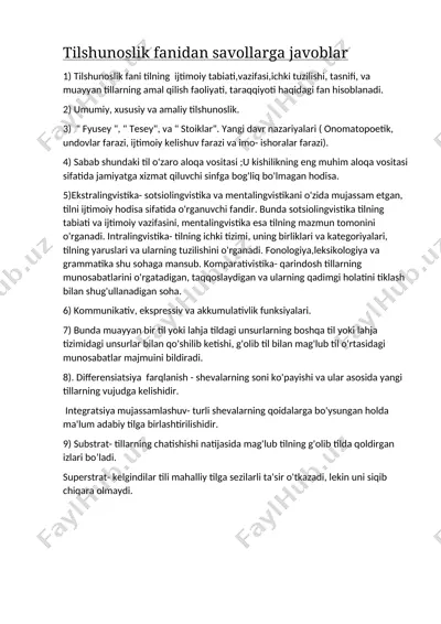 tilshunoslik fanidan savollarga javoblar — DOCX