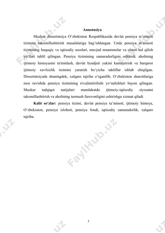 buyicha pensiya va ijtimoiy nafaqa oluvchilarning xarakati toʻgʻrisida 2024 yil iyun holatiga ma'lumot (ii-bo’lim) 3 6-jadval. toshkent shaxar viloyat byudjetdan tashqari pensiya jamgʻarmasi boshqarmasining yashnobod tuman bo'limi tuman boʻlimi buyicha pensiya va ijtimoiy nafaqa oluvchilarning xarakati toʻgʻrisida 2024 yil iyun holatiga ma'lumot (iii-bo’lim) 3 7-jadval. xorijiy tajribalarni o‘zbekistonda qo‘llash tahlili 3 keltirilgan rasmlar ro'yxati 1-rasm. pensiya va ijtimoiy nafaqa oluvchi shaxslar soni 1 2-rasm. pensiya va idjtimoy nafaka oluvchi shakslarning soni, 10000 axoliga 1 3-rasm. tayinlangan oʻrtacha oylik pensiya miqdorining oʻtgan yilning mos davriga nisbatan foizdagi oʻzgarishi 1 4-rasm. hududlar kesimida jami pensiya va nafaqa oluvchilar soni 3 5-rasm. germaniya aholisi tarkibida pensiya yoshidagilar ulushi 3 6-rasm. germaniyada oʻrtacha ish haqi va pensiyalar miqdorining oʻzgarishi 3 7-rasm. buyuk britaniya va ayrim yevropa ittifoqi davlatlarida pensiya yoshi va pensionerlarning bog’liqlik koeffisenti (2024)…3 8-rasm. davlat pensiya ta'minoti tizimida mavjud muammolar va ularning yechimlari 1 i bob. kirish 1.1. mavzuning asoslanishi va dolzabligi …