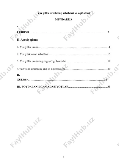 yuz yillik urushning sabablari va oqibatlari — DOCX