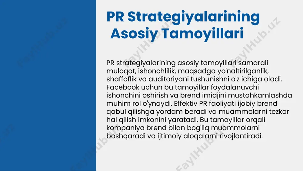 loqalar o'rnatiladi va brendga ijobiy ta'sir ko'rsatiladi. muloqot orqali brend imijini mustahkamlash uchun, kompaniyalar mijozlar bilan ochiq va do'stona muloqotni rivojlantiradi. bu, shuningdek, mijozlarning fikr-mulohazalarini tinglash va ularni hisobga olish orqali amalga oshiriladi. ijtimoiy tarmoqlarda brend imijini yaratishda, vizual identifikatsiya, doimiy va konsistent xabarlar yuborish, hamda ijtimoiy mas'uliyatli faoliyatlarni namoyish etish muhim ahamiyatga ega. bu usullar brendga ishonchni oshiradi va auditoriya bilan bog'lanishni mustahkamlashadi. photo by te lun ou yang on unsplash 1 2 3 facebookda muloqotning innovatsion yondashuvlari facebookda innovatsion yondashuvlar yangi texnologiyalar va usullarni o'z ichiga oladi. virtual haqiqat (vr), artifitsial intellekt (ai), chat-botlar va interaktiv platformalar orqali muloqot samaradorligini oshirish mumkin. masalan, facebook messenger chat-botlari va stories funksiyalari foydalanuvchilarga shaxsiylashtirilgan va interaktiv tajribalar taqdim etadi. bu yondashuvlar bizneslar uchun yangi imkoniyatlar yaratadi. photo by jorge vasconez on unsplash facebookda muloqotning o'lchovlari va natijalari muloqot samaradorligini o'lchash usullari facebookda tahlil qilish uchun statistik va analitik metodlardan foydalaniladi. masalan, …
