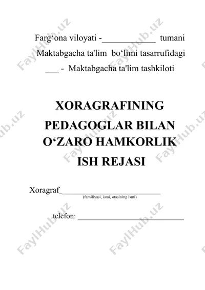 pedagoglalar bilan o‘zaro hamkorlik ish rejasi — DOCX