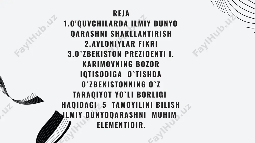 ng turli xil ehtiyojlari uning faolligini ta`minlaydi, qiziqishlari, mayl va talablarini belgilaydi. ana shu ehtiyojni qondirishga qaratilgan faoliyat shaxsning e`tiqod va qarashlari, kundalik xulq-atvor motivlarini hosil bo`lishiga yordam beradi. qarashlar va e`tiqodlar tizimi bo`lgan dunyoqarashning mohiyatidan shunday xulosa chiqarish kerakki, o`quvchining va umuman maktabning ishida muayyan tizim bo`lgandagina ilmiy dunyoqarash tarkib topishi mumkin. asta-sekin to`plangan bilimlar yozma shaklda avlodlardan-avlodlarga qoladi. turli davrlarda o`qimishli, ziyoli, bilimdon kishilar dunyo ilm-faniga, umuminsoniy madaniyatiga salmoqli hissalarini qo`shganlar. ekspluatatsiyaga asoslangan quldorlik, feodalizm, kapitalizm kabi sinfiy jamiyatlarda davrning o`qimishli, ziyoli, bilimdon kishilari dunyo ilm-faniga, umuminsoniy madaniyatiga salmoqli hissalarini qo`shganlar. gippokrat, demokrit, platon, arximed, gegel, marks, engels; sharqda ilk o`rta asrlarda musulmon dunyosi al-kindiy, ar-roziy, g’azzoliy, farobiy, beruniy, xorazmiy, ibn sino, ibn rushd (averros), bahouddin naqshband, najmiddin kubro, ahmad yassaviy shular jumlasidandir. kaykovusning «qobusnoma», iv asrdagi hind faylasufi beydaboning «kalila va dimna» asarlari, «ramayana», «maxabhorat» dostoni, yusuf xos hojibning «qutadg’u bilig», nosir hisravning «saodatnoma», sa`diyning «guliston va …