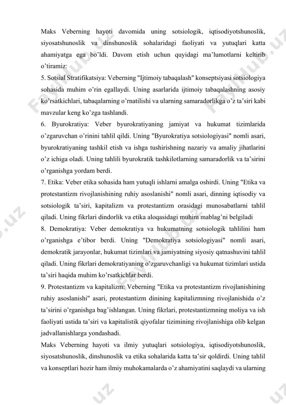 lik (sotsial amaliyot): veber sotsial faollikni jamiyatdagi hodimlarning amaliy faoliyati va tashkilotlarni boshqarish uchun zarur bo’lgan qonunlarga rioya qilish sifatida ta’riflashdi. uning fikriga ko’ra, sotsial faollik jamiyatdagi hodimlarning ijro etishga qo’ygan formal va huquqiy amaliyatlarni ifodalaydi. 4. sotsial ta’sir (sotsial ta’sir qilish): veber sotsial ta’sirni jamiyatdagi hodimlarning o’zgarishlarga ta’sir ko’rsatish jarayonlarini ifodalovchi ta’riflashdi. uning fikriga ko’ra, sotsial ta’sir jamiyatdagi hodimlar va tashkilotlar orasidagi o’zaro munosabatlarning natijasida amalga oshiriladigan o’zgarishlarni ifodalaydi. 5. sotsial stratifikatsiya (ijtimoiy tabaqalash): veber sotsial stratifikatsiyani jamiyatdagi insonlarning rivojlanish darajalariga asoslangan tabaqalash va uning natijasida kelajakdagi rivojlanishlarni ta’riflash sifatida tasavvur qildi. uning fikriga ko’ra, sotsial stratifikatsiya jamiyatdagi ta’sirli va ta’sirsiz tabaqalarni aniqlashga yordam beradi. "protokollar" konseptsiyasi maks veberning iqtisodiyotshunoslik sohasida rivojlangan va "ekonomika va jamoatchilik" nomli asarida ta’riflangan muhim mablag’dir. ushbu konseptsiya, kapitalistik iqtisodiy tashkilotlar va hodimlar orasidagi huquqiy tartib, qonun va qo’llanmalar to’plamini ifodalaydi. bu tartib, kapitalistik jamiyatda iqtisodiy faoliyatni tartibga solish va samaradorlikni oshirishga yordam beradi. …