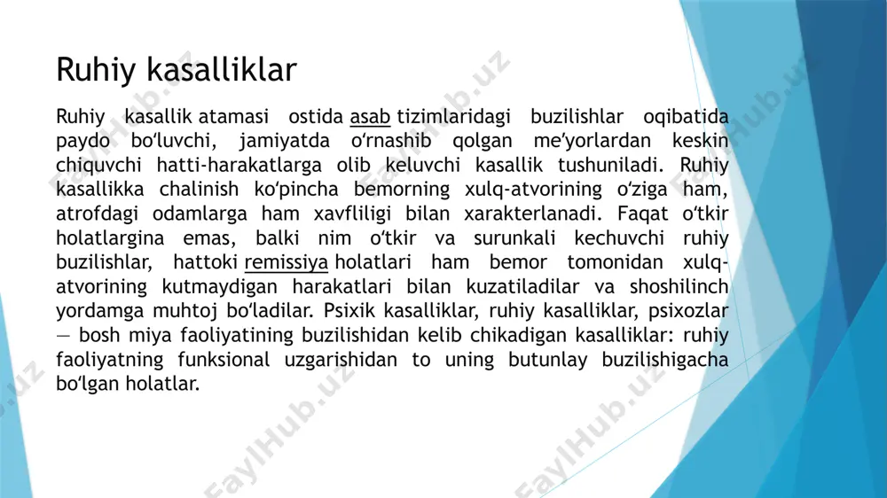 ham o‘zingizni yaxshiroq his qilishingizga ko‘maklashadi. yaqin insonlar bilan suhbatlashing. qulflanib olmang! tug‘ishganlar va do‘stlaringizga aynan nima sizni asabiylashishga majbur qilayotgani haqida gapiring. sizni qiyin daqiqalarda qo‘llab turishlarini iltimos qiling. kuniga 8 soatdan kam uxlamang. uyquga to‘ymaslik bezovtalik va stressni oshiradi. kofein va alkogol iste'molini cheklang. ular ham sizdagi xavotir va hissiy qo‘zg‘alishni oshiradi. barcha nevrotik noxush hodisalarni yozib chiqing. bu bezovtalik yanada kuchayadigan vaziyatlarni tahlil qilishga yordam beradi. qonuniyatlarni payqab, o‘xshash holatlardan qochishingiz mumkin. e`tiboringiz uchun rahmat image1.jpeg image2.jpeg /docprops/thumbnail.jpeg