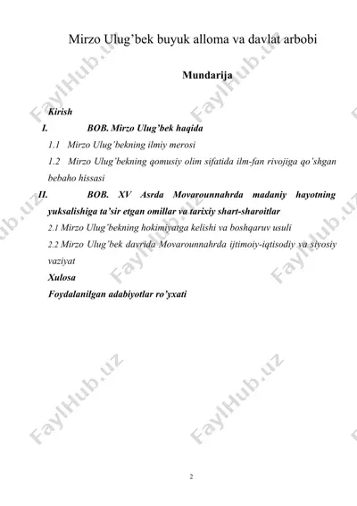 mirzo ulug’bek buyuk alloma va davlat arbobi — DOCX