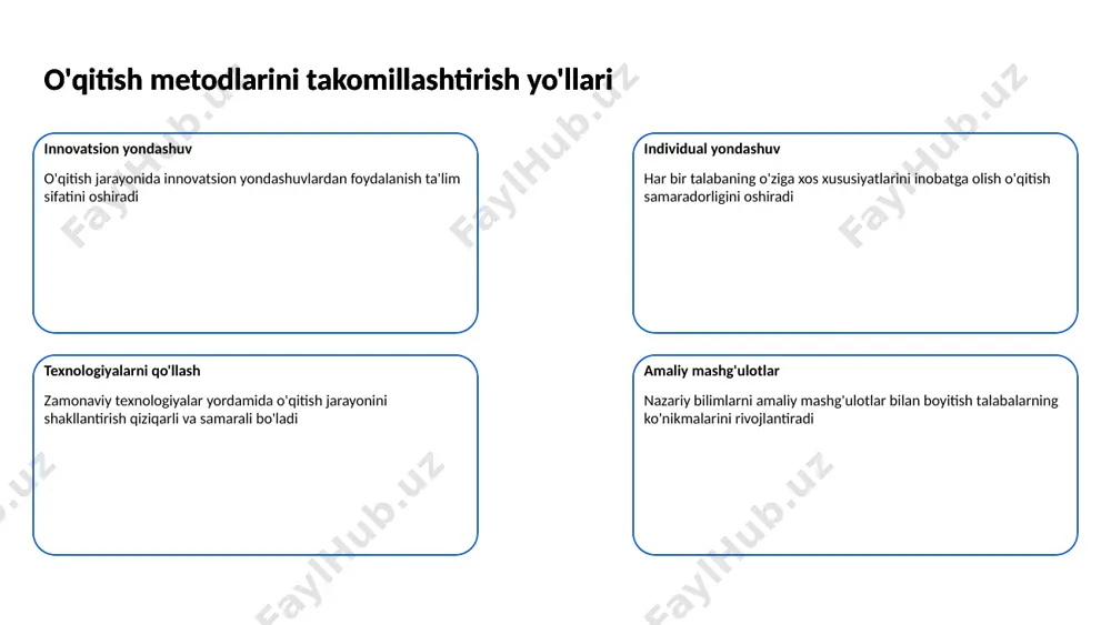 ash ta'lim dasturlarini uzluksiz yangilab borish yangi bilim va ko'nikmalarni o'zlashtirishda muhim ahamiyatga ega. bu talabalarni zamon talablariga mos ravishda tarbiyalaydi. ta'limda sifatni oshirish strategiyalari image1.jpeg image2.jpeg image3.jpeg image4.jpeg image5.jpeg image6.jpeg image7.jpeg image8.jpeg image9.jpeg image10.jpeg image11.jpeg image12.jpeg image13.jpeg