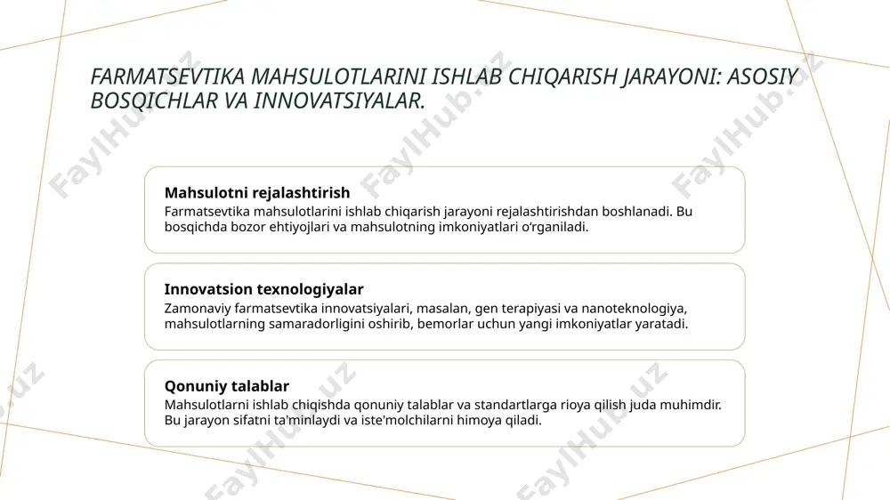 lar va ularning ta'siri. raqamli transformatsiya sog'liqni saqlash tovarlarida raqamli texnologiyalar, masalan, mobil ilovalar va telemeditsina, foydalanuvchilar uchun qulaylik va tezkor xizmat ko'rsatishni ta'minlaydi. ekologik tovarlar sog'liqni saqlash sohasida ekologik tovarlar va organik mahsulotlarga bo'lgan talab oshmoqda. bu, iste'molchilarning ekologik mas'uliyatini oshirishni ko'rsatadi. shaxsiylashtirilgan tibbiyot shaxsiylashtirilgan tibbiyot tamoyillari, individual ehtiyojlarga mos keladigan mahsulot va xizmatlar taklif etish orqali sog'liqni saqlash tovarlari bozorini o'zgartirmoqda. sog'liqni saqlash tovarlarini rivojlantirishda innovatsion yondashuvlar. innovatsion texnologiyalar sog'liqni saqlash tovarlarini rivojlantirishda yangi texnologiyalar, masalan, sun'iy intellekt va big data tahlili qo'llanilmoqda, foydalanuvchi ehtiyojlarini qondirishda muhim. raqamli marketing raqamli marketing strategiyalari, jumladan, ijtimoiy tarmoqlarda reklama va onlayn platformalarda mahsulotlarni taqdim etish, iste'molchilar bilan samarali aloqani ta'minlaydi. hamkorlik va tarmoq tibbiyot va farmatsevtika sohasida hamkorlik va tarmoq o'rnatish, innovatsion yechimlarni tezkor ishlab chiqish va brendlarni rivojlantirishga yordam beradi. o'zbekistonda sog'liqni saqlash tovarlari bozorining kelajagi va imkoniyatlari. bozor o'sishi o'zbekistonda sog'liqni saqlash tovarlari bozori jadal o'smoqda. innovatsion mahsulotlar va …
