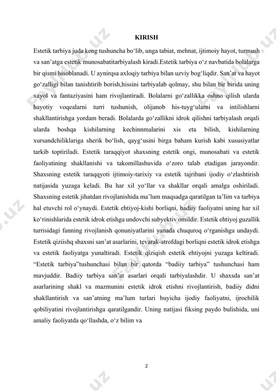 hga va estetik faoliyatga yunaltiradi. estetik qiziqish estetik ehtiyojni yuzaga keltiradi. “estetik tarbiya”tushunchasi bilan bir qatorda “badiiy tarbiya” tushunchasi ham mavjuddir. badiiy tarbiya san’at asarlari orqali tarbiyalashdir. u shaxsda san’at asarlarining shakl va mazmunini estetik idrok etishni rivojlantirish, badiiy didni shakllantirish va san’atning ma’lum turlari buyicha ijodiy faoliyatni, ijrochilik qobiliyatini rivojlantirishga qaratilgandir. uning natijasi fiksing paydo bulishida, uni amaliy faoliyatda qo‘llashda, o‘z bilim va 1.1 maktabda pedagogik faoliyati. pedagogika kengash doimiy asosda faoliyat yurituvchi ta’lim muassasalari xodimlarini mustaqil boshqarishning kollegial organi hisoblanadi. bunday maslahatlar ta'lim muassasalarida o'quv va sinfdan tashqari ishlarning muhim masalalarini ko'rib chiqish va hal qilish uchun kerak. pedagogik kengash faoliyati pedagogik kengash to‘g‘risidagi nizom bilan tartibga solinadi. xuddi shunday kengashlar uch nafardan ortiq o'qituvchi bo'lgan barcha ta'lim tashkilotlarida faoliyat yuritadi. maktab direktori maktab rahbari hisoblanadi. bundan tashqari, pedagogik kengash tarkibiga tarbiyachilar, oddiy o‘qituvchilar, maktabdan tashqari ishlar tashkilotchilari, shifokor, maktab kutubxonachisi, ota-onalar qo‘mitasi rahbari kiradi. kengaytirilgan tarkib, shuningdek, …