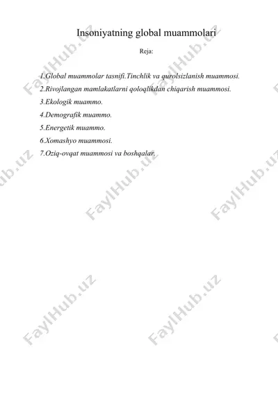 insoniyatning global muammolari — DOCX