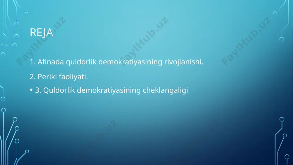 lgi 443 yilda xalq yig`ini periklni davlatning oliy lavozimi bo`lgan birinchi strategi qilib saylandi. u aslzoda va badavlat oiladan chiqqan bo`lib, unga qarashli yerlarda va ustaxonalarda o`nlab qullar, yollangan ishchilar ishlagan. perikl iste`dodli va bilimli kishi bo`lib, ajoyib notiq ham edi. u minbarga chiqqanda o`zini vazmin va ulug`vor tutgan, dona-dona qilib, so`zlagan. lekin u ba`zan g`azab bilan so`zlaganda yunonlar uni xuddi dushmanlarga yashin va chaqmoq otayotgan zevsga o`xshab ketadi, deyishgan. perikl ko`p hollarda attika demosi manfaatlarini ko`zlab ish tutgan. shuning uchun ham demos va xalq yig`ini 15 yil surunkasiga uni birinchi strateg lavozimiga saylangan. bu lavozimda u umrining oxirigacha ishlagan. u o`z faoliyati davomida butun yunonistonni afina qo`l ostida birlashtirishga harakat qilgan. u butun choralar bilan dengiz ittifoqini mustahkamlaydi. unga yangi-yangi ittifoqchilarni jalb qiladi. ittifoqda afinaliklarning hukmronlik qilishidan norozi bo`lgan ba`zi shahar-davlatlar ittifoqdan chiqishga uringan. perikl bunday urinishlarga qarshi kurashib, turli yo`llar bilan ularni ittifoqda qolishga undagan. ittifoqdan chiqib ketishga …