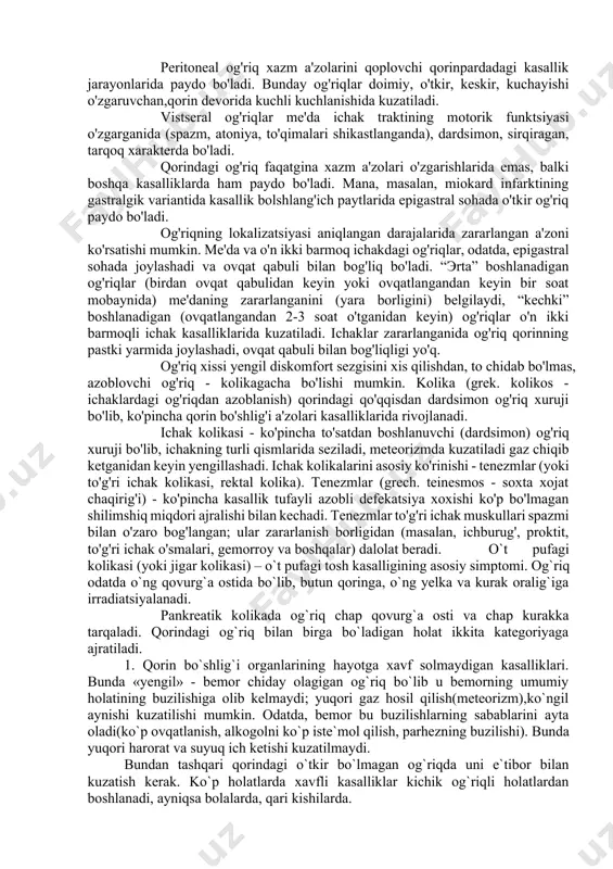 bilаn guruch suvi shаklidа, qorin tifidа no'xot sho'rvаsi ko'rinishidа) bo'lаdi. ichаklаrdа аchish jаrаyonlаri ustun bo'lsа, nаjаs yumshoq vа kupikli bo'lаdi. nаjаs formаsi vа konsistеntsiyаsini mаqsаdgа muvofiq tа'riflаsh mаqsаdidа bristol' shkаlаsidаn foydаlаnilаdi, bungа ko'rа qаbziyаtgа xаrаktеrli bo'lgаn nаjаsning 7 xil tiplаri mаvjud. axlat rangi unda o’t pigmentlariga bog’liq. agar o’t kislotalari ichakka tushmagan bulsa axlat kul rangda bo’ladi. shuningdek axlat rangi iste’mol qilingan ovqat va dori vositalariga ham bog’liq. axlat rangi sabablari to’q-jigar rang aralash ovqatlda (normal axlat) qoramtir-jigar rang go’shtli ovqat och-jigar rang o’simliklardan iborat taom jigar rang-qizil uzgarmagan qon, fenolftalein, qizil lavlagi, kakao qora uzgargan qon(hazm qilish tizimi yuqori qismidan qon ketishi), vismut preparatlari, faollashtirilgan ko’mir, ko’p miqdorda jigar, chernika,smorodina,qizil vino iste’mol qilganda yashil-qora temir preparatlari yashil kuchaygan peristaltikada bilirubin va biliverdin, sabzavotli parhezda tilla rang-sariq o’zgarmagan bilirubin (ko’krak yoshdagi bolalarda) olov rang-och-sariq sutli va sut mahsulotli parhezda oq yoki kul rang-oq gepatit, o’t yo’ xаzm а'zolаri kаsаlliklаrining umumiy …