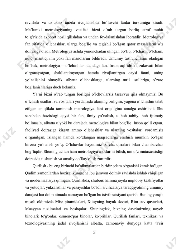 iya miqdoridir. temperaturani o'lchash imkoni issiqlik almashishiga, issiq moddaning issiqligi o'zidan kam bo'lgan moddaga o'tish qobiliyatiga asoslangan. o'lchanayotgan temperaturalarning son qiymatini topish uchun temperaturalar shkalasini o'rnatish, ya'ni sanoq boshini va temperatura intervalining o'lchov birligini tanlash lozim. temperatura ishlab chiqarishda texnologik jarayonning borishi hamda borish davrini xarakterlovchi asosiy kattaliklardan biridir. avtomatik boshqarishning samaradorligi temperaturaning aniq bahosini belgilaydi. hozirgi vaqtda bir necha xil o'lchov shkalalari mavjud. jumladan: 1. xalqaro amaliy temperaturalar shkalasi (selsiy shkalasi). 2. termodinamik shkala (kelvin shkalasi). xalqaro amaliy temperaturalar shkalasida temperaturaning o'lchov birligini topish uchun suvning uch holati - muzlash, qaynash va bug'lanish nuqtalari orasidagi temperatura miqdori 100 bo'lakka bo'linadi. agar suvning muzlash nuqtasi tx=0, qaynash nuqtasi t2=100°c va n=100 deb qabul qilinsa, temperaturaning selsiy shkalasidagi o'lchov birligi t = (t+273) bo'ladi. termodinamik shkala esa, absolyut temperaturalar shkalasini joriy etgan ingliz olimi kelvin nomi bilan yuritiladi. absolyut temperatura gey-lyussak qonuni p = const, ga muvofiq temperaturaning boshlang'ich nuqtasi absolyut …