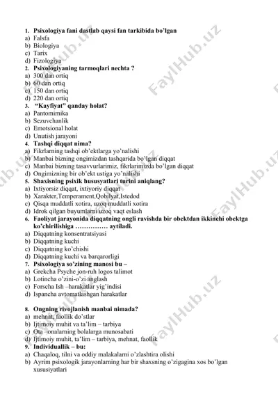 psixologiya fanining asosiy konseptlari — DOCX