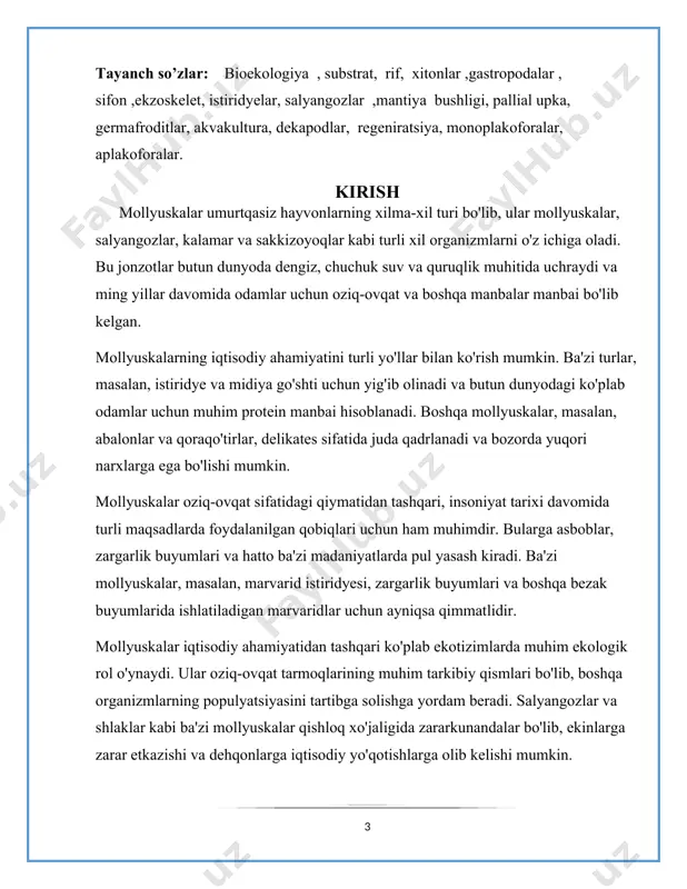 ari, ular chowder, mollyuska sharbati va boshqa oziq-ovqat mahsulotlarini ishlab chiqarishda ishlatiladi. istiridyelar: osterlar go'shti uchun qadrlanadigan boshqa turdagi filtr oziqlantiruvchi hisoblanadi. ular ko'pincha yarim qobiqda xom ashyo sifatida xizmat qilishadi, lekin ular turli xil pishirilgan idishlarda ham ishlatiladi. osterlar suvni filtrlashda muhim rol o'ynaydi, bu esa dengiz muhitining sifatini yaxshilashga yordam beradi. qisqichbaqalar: qisqichbaqalar shirin va nozik go'shti uchun qadrlanadigan ikki pallali mollyuskalardir. ular yovvoyi populyatsiyalardan ham, akvakultura fermalaridan ham yig'ib olinadi va ular ko'plab qirg'oq jamoalari uchun muhim daromad manbai hisoblanadi. salyangozlar: salyangozlar butun dunyo bo'ylab turli xil oshxona an'analarida qo'llaniladigan quruqlikdagi mollyuskalardir. ular ko'pincha noziklik hisoblanadi va yovvoyi tabiatdan yig'ib olinadi yoki asirlikda o'stiriladi. squids: squids - dengiz mollyuskalari bo'lib, ular go'sht uchun ham, turli sohalarda qo'llaniladigan siyohlari uchun ham muhimdir. shuningdek, ular ko'plab dengiz yirtqichlari, jumladan kitlar, delfinlar va akulalar uchun muhim oziq-ovqat manbai hisoblanadi. umuman olganda, mollyuskalarning iqtisodiy ahamiyati ularning oziq-ovqat mahsuloti sifatida to'g'ridan-to'g'ri qiymati …