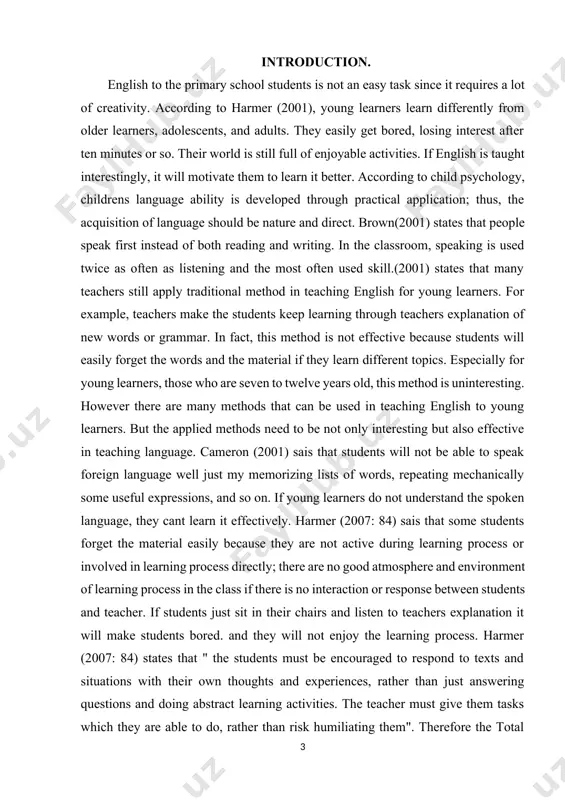 also discuss why and how tpr can help teachers to improve their teaching through analyzing the features of children learning. ways of using tpr in classroom will also be presented. object of the research: teaching english to young learners through tpr methodof the research: to analyse the peculiarities of tpr application in primary school tasks: . to investigate students motivation and interests in learning english enhanced through tpr. 2. to identify pedagogical implications teaching english to primary school children using tpr 3. to analyse the complexion and techniques of tpr classroom activities methods: i. theoretical analysis of the literature (analysis of scientific literature) ii. interview. peculiarities of tpr method applying it to primary school students theoretic analysis. chapter 1. students motivation and interests in learning english enhanced through tpr this chapter we are going to ascertain what is total physical response, what premises the tpr is based on and how …