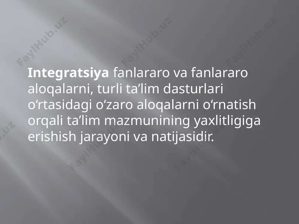 ini dinamikada, ko'p munosabatlarda ochish qobiliyati "o'z" fanini o'qitishda "ufqlar" ni kengaytirish va faoliyatning yangi istiqbollarini amalga oshirish.oqituvchi oz predmetini yangicha ko`radi va ochib beradi, uning boshqa fanlar bilan aloqasini yanada aniqroq anglaydi. integral yondashuvga mos keladigan talaba (o'qituvchi) bilan o'zaro munosabatlarning yangi uslubiy shakllarini izlashga rag'batlantirish. umumiy muammolarni hal qilishda turli mutaxassislarning sa'y-harakatlarini birlashtirish, talabalarning qiymat yo'nalishlari va motivatsiyasini hisobga olish qobiliyati shaxsni shakllantirish, rivojlantirish va tarbiyalash, uning kognitiv niyatlari, qobiliyatlari va imkoniyatlarini hisobga olgan holda. talabalarning tabiatshunoslik tafakkurini shakllantirish sifatli yangi pedagogik natija olish foydali tomonlar bu erda ta'limdagi integratsiya turlari muhim rol o'ynaydi. shunday qilib, agar strukturani misol sifatida ko'rib chiqsak, shuni ta'kidlash kerakki, bunday tartib faqat gorizontal bo'lishi mumkin. ya'ni, dastlab bir nechta o'xshash material mavzular keyin u ma'lumotni taqdim etadigan o'qituvchiga o'tkaziladi. biroq, mavjud ma'lumotlarning turli sharoitlarda taqdim etilishini ta'minlash uchun ehtiyot bo'lish kerak. bu sizga ishlatiladigan tuzilmaning samaradorligini baholash imkonini beradi. to'liq tushunchaga ega …