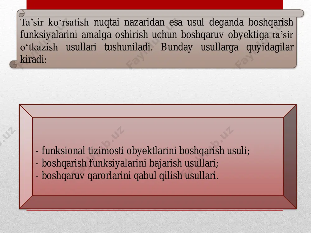htiyojlari va qiziqishlari xodimlar qo‟nimsizligi sabablari xodimlarning ishlab chiqarishdagi faolligi jamoa a‟zolarining ma‟naviy va jismoniy ravnaqi sotsiologik tadqiqotlarni uyushtirish usullari intervyu olish usuli anketali usul shaxsiy xarakterdagi xujjatlardan foydalanish usuli xujjatli usul ilmiy konfirensiyalar o‟tkazish usuli kuzatish usuli sotsial eksperiment o‟tkazish usuli ijtimoiy psixologiya ijtimoiy psixologiya - bu kishilar va jamoa faoliyati psixologik va ijtimoiy omillarning o„zaro aloqasi qonunlarini, turli sotsial guruhlar xususiyatlarini, jamoa muloqoti va o„zaro ta‟sir ko„rsatish shakllarini o„rganadigan psixologiya fanining sohasidir. nizo - bu rahbar, ishchi va boshqa xodimlar orasida muayyan masalalarni hal qilishda tomonlarning bir-biri bilan bir yechimga kela olmaganligini bildiradi boshqaruvning sotsial ruhiy usuli. boshqarishning sotsial ruxiy usuli quydagi muammolarni hal qilishga qaratilgan. sotsial yurish turish meyorlarini o‟rnatish va rivojlantirishga yaxshi namunali ananlarni qo‟llab quvvatlash. kishilarning sotsial ruxiy xususiyatlari qobilyatlarini bilgan holda jamoani rivojlantirish ishlab chiqarishni samaradorligini oshirish sotsial rivojlanishni kishilarning intilishini tashabbusini rag‟batlantirish umuman ta‟lim darajasini oshirish mexnatga ijodiy munosabatini taminlash mexnat jamoalarida talabchanlik …
