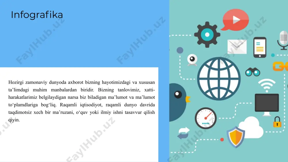 osha qilishga mo‘ljallangan dastur bo‘lib, microsoft officening bir qismi hisoblanadi va microsoft windows, macos tizimlarida ishlash imkoniyatiga ega. canva juda mashhur butunlay bepul xizmat. unda andozalar va rasmlarning katta kutubxonasi mavjud. alohida va muhim plyus - bu rus tilidagi interfeysning mavjudligi. infografikadan tashqari, u prezentatsiyalar, rezyumelar, plakatlar va boshqalarni yaratishga yordam beradi. adobe photoshop adobe inc. firmasi tomonidan ishlab chiqilgan va tarqatilyotgan ko‘pfunksiyali grafik redaktor. asosan rastrli tasvirlar bilan ishlashga mo‘ljallangan, biroq bir nechta vektorli vositalariga ega. adobe photoshop tasvirlarni tahrirlashdagi proffesional redaktor hisoblanadi. easel.ly siz tanlagan shablonga kerakli piktogramma, strelkalar va sarlavhalarni qo‘shib, tezda infografikani to‘plashingiz mumkin. shuningdek, bepul shablonlar, rasmlar, piktogramma va shriftlarning ulkan kutubxonasi mavjud. russifikatsiyaning yo‘qligiga qaramay, interfeys intuitiv bo‘lib, ingliz tilini minimal darajada bilgan taqdirda ham qiyinchilik tug‘dirishi mumkin emas. piktochart onlayn xizmat, ayniqsa analitik infografika yaratish uchun juda mos keladi. ma’lumotlarni excel fayli sifatida yuklab olishga imkon beradi. asosiy funksiyalar bepul; pulli obuna obuna …