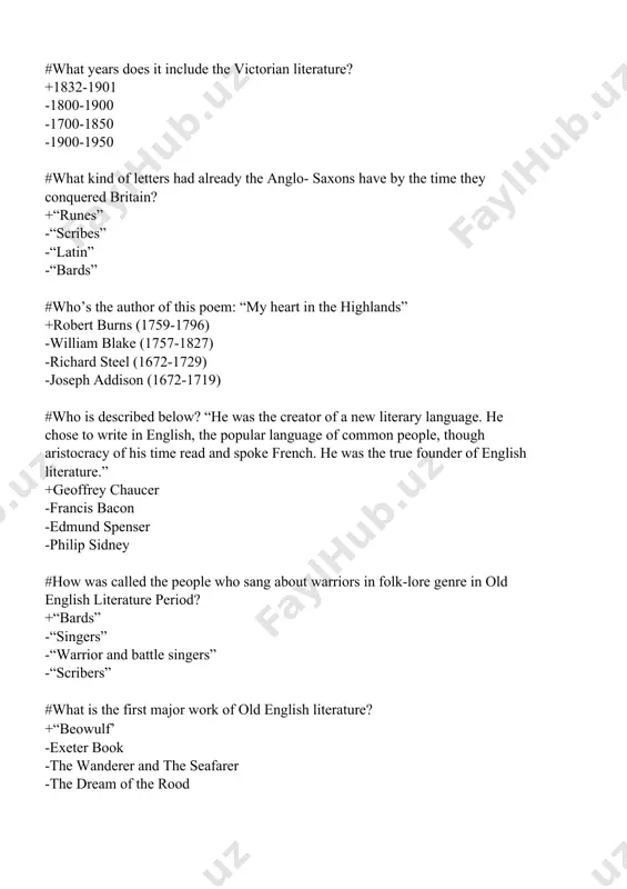 tain. there is no mention of england in it. the poem was composed around 700 by an unknown author. +“beowulf” -“exeter book” -“the wanderer and the seafarer” -“the dream of the rood” #how many pages is “beowulf” in book length? +approximately 80 or 90 pages in book length -approximately 20 or 40 pages in book length -approximately 50 or 70 pages in book length -approximately 70 or 75 pages in book length #choose the correct answer of the novel with the help of description given below? “the action of the novel takes place in medieval england during the crusades. the central conflict of the novel lies in the struggle of the anglo-saxon landowners against the norman barons, who cannot come to an understanding” +“ivanhoe” -“st. ronan’s well” -“old mortality” -“the heart of midlothian” #according to narrative “beowulf ” falls into two halves. where does the second part take place? +southern …
