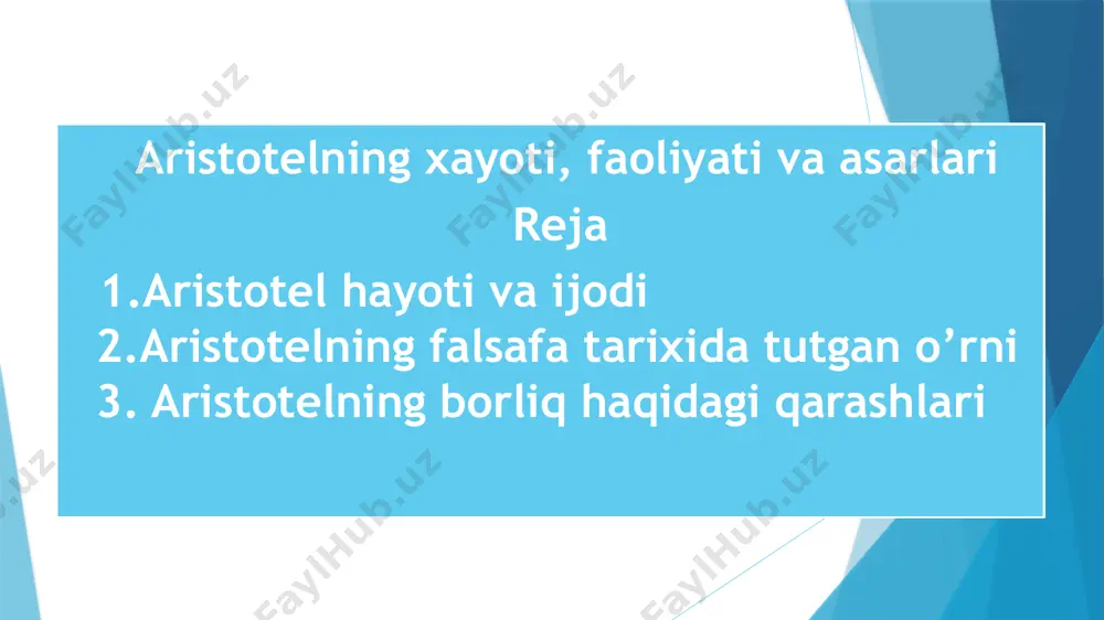 teriallari asosida o‘zining asosiy asarlarini umrining so‘nggi yillarida yozgan. aristotel o’z davridagi mavjud stratifikatsion, ya’ni ijtimoiy tabaqalashuv tartiblarini qo’llab-quvvatlaydi. aristotel komil inson, komil fuqaro, adolatli davlat xususidagi qarashlarini ilmiy asoslashga intildi. komil inson tarbiyasi shaxsning o’z davlatiga bo’lgan yuksak vatanparvarligini, o’z ijtimoiy-siyosiy tuzumiga sadoqatni shakllantirishdan boshlanadi. komil fuqaro tarbiyasi esa har tomonlama mukammal davlat tartibotini yuzaga keltirishdan boshlanadi. demak, komillik tizimidagi «davlat - fuqaro - inson» tartiboti aristotelning davlat va jamiyatni mukammallashdan iborat sotsiologik kontseptsiyasini tashkil etadi. u jamiyat a’zolarining ma’naviy-mafkuraviy tarbiyasi masalasida umumdavlat nuqtai nazarida turdi. jamiyatning tarbiyaviy vazifasi xususiy shaxslar yoki alohida guruhlar qo’liga topshirib qo’yilmasligi lozim. aristotel davlat va jamiyatning ideal maqsadlari mushtarak, umumiy bo’lganligi sababli ham mazmuniy asosi bir xil bo’lgan tarbiyaviy tizim ishga tushmog’i zarur, deb hisoblaydi. ijtimoiy jarayon, aristotel ta’biriga ko’ra, imkoniyatlardan natijalarga o’tishga bo’lgan intilishdir. odamlar ijtimoiy jarayonda qancha ko’p ishtirok etsalar, davlat va jamiyatning ijtimoiy-siyosiy asoslari shunchalik mustahkamlanib boradi. kishilarning ijtimoiy jarayonlarda …