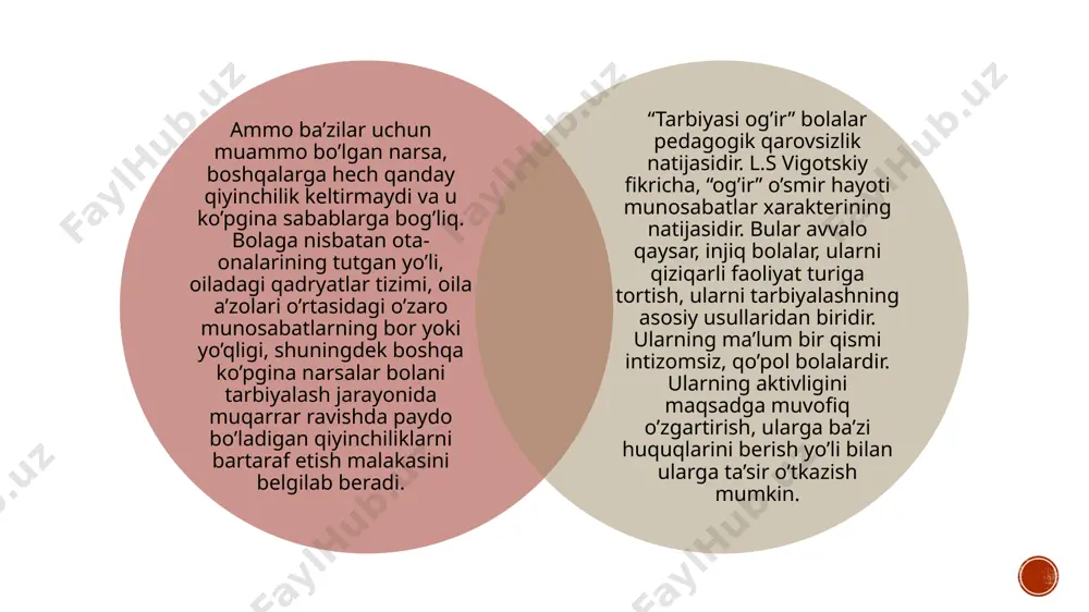 darajada ro’y beradi; a) bolaning rivojlanishidagi salbiy tomonlarni to’xtatish va barcha salbiy ta’sirlarni engib o’tish; b) ancha yuqori daraja axloqiy, ijtimoiy barqaror va garmonik rivojlangan shaxsni tarkib toptirish. uning asosida haqiqat, to’g’rilik, yaxshilik, go’zallik, ma’suliyat, ong va xatti-harakat birligi yotadi. o’qituvchi yo’l qo’yadigan: birinchi xato - o’quvchilarning yosh va individual xususiyatlarini bilmaslik yoki e’tiborga olmaslikdir. bola o’zining individualligi bilan boshqalarga o’xshamaydi, u betakror. uning o’ziga xos individual xususiyatlarini bilmay turib o’quv-tarbiya ishlarini maqsadga muvofiq tashkil etish va o’quvchilarga puxta bilim berish mumkin emas. ko’pchilik o’qituvchilar o’quvchining xarakterli xususiyatlarni aniqlashda muayyan qiyinchiliklarga duch keladi. ayrim o’qituvchilar o’quvchidagi chetga chiqish xollarini ko’rmaydilar. vaholanki bu chetga chiqish bolaning xul-atvoridagi noxushliklarning asosiy manbai bo’lishi mumkin. image4.png image3.png audio1.wav audio2.wav image5.jpg image6.jpg image2.png /docprops/thumbnail.jpeg