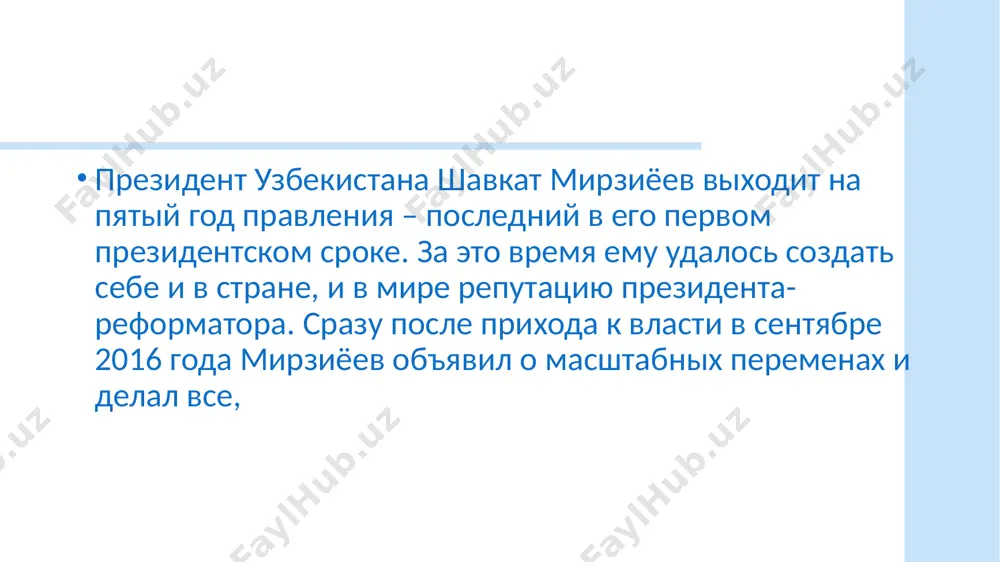 reformatsiyalar va o‘zbekiston prezidenti shavkat mirziyev - Page 2