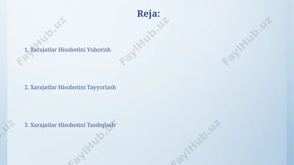 botining asosiy maqsadi hisoblanadi. xalqaro standartlarga muvofiq, 10 ta bo'limdan iborat hisobot andijon viloyatidagi kompaniyaning 2022 yil davomida 700000 so'mdan ortiq bo'lgan barcha xarajatlarini batafsil aks ettiradi va bu ma'lumotlarni tahlil qilish imkonini beradi. zarur hujjatlar va ma'lumotlar samarqand viloyatiga 2024-yilning 10-yanvaridan 13-yanvarigacha bo‘lgan xizmat safariga sarflangan 3.000.000 so‘m miqdoridagi yo‘l chiptalari va transport xarajatlari uchun to‘lov tasdiqlovchi hujjatlar mavjud. farg‘ona shahridagi “amir temur” restoranida 2 kishilik biznes tushlik uchun 150.000 so‘mlik to‘lovni tasdiqlovchi fiskal chek va xizmat safarining maqsadi ko‘rsatilgan xizmat yozuvi ilova qilingan. xarajatlarni to'plash va tasniflash toshkent shahridagi loyiha uchun sarflangan mablag'larni tasniflashda 10 ta turdagi tovarlar va xizmatlar bo'yicha batafsil ma'lumotlar, shu jumladan, 25% telefon aloqasi xarajatlari kiritilgan. samarqanddagi xizmat safarining xarajatlari to'g'risida 2023-yil 15-oktabrdagi hisobotda 500 000 so'm transport va 300 000 so'm mehmonxona xarajatlari aks etgan. xarajatlar turini belgilash samarqand viloyatida bo'lib o'tgan 2 kunlik biznes safarining xarajatlarini aniqlashda, mehmonxona va ovqat xarajatlari alohida, …