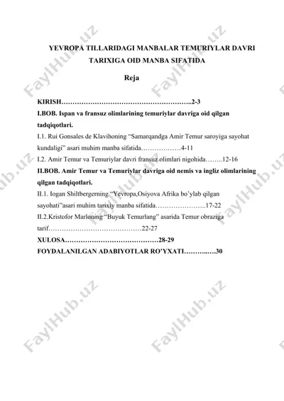 yevropa tillaridagi manbalar temuriylar davri tarixiga oid manba sifatida — DOCX