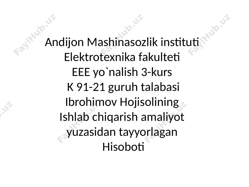 arorligiga qo‘yiladigan qattiq talablar, payvandlash toki impulslarining elektr tarmog‘i chastotasi bilan sinxronlashuvi, dasturning barcha operatsiyalari odamning ishtirokisiz bajarilishi zarurligi inobatga olinadi. andijon mexanika zavodidagi pol avtamat savarka qurilmasi. 3.ishlab chiqarish faoliyati to'g'risida ma'lumot u yerda 1-sonli mexanik yig'ish sexi ehtiyot qismlar va butlovchi qismlar ishlab chiqarishga, shuningdek, temir yo'l korxonalari uchun zarur bo'lgan nostandart uskunalar ishlab chiqarishga ixtisoslashgan. transport. 2-sonli mexanik yig‘ish sexi yuk vagonlari va nostandart uskunalarning qismlari va agregatlarini aniq qayta ishlash uchun profillangan. andijon mexanika zavodida ish jarayoni andijon mexanika zavodi o‘zida nostandart, ehtiyot qismlar, yopiq vagonlar taʼmiri uchun yog‘ochni qayta ishlash va xalq isteʼmol mollari ishlab chiqarish bo‘linmalaridan tashkil topgan bo‘lib, hozirgi kunda ishlab chiqarilayotgan mahsulotlarning 80 foizdan ortig‘i mahalliylashtirilib, xalqaro bozorda muvaffaqiyatli sotilmoqda. bugungi kunda “andijon mexanika zavodi” korxonasi bir qator yuk vagonlari ishlab chiqaradi va taʼmirlaydi, jumladan, don tashuvchi xopper vagonlar, mineral o‘g‘itlar tashuvchi vagonlar, kimyoviy yuklarni tashish uchun sisternalar, suyultirilgan uglevodorod gazlarini tashuvchi …