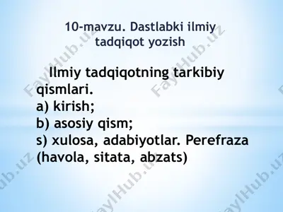 ilmiy tadqiqotning tarkibiy qismlari — PPTX