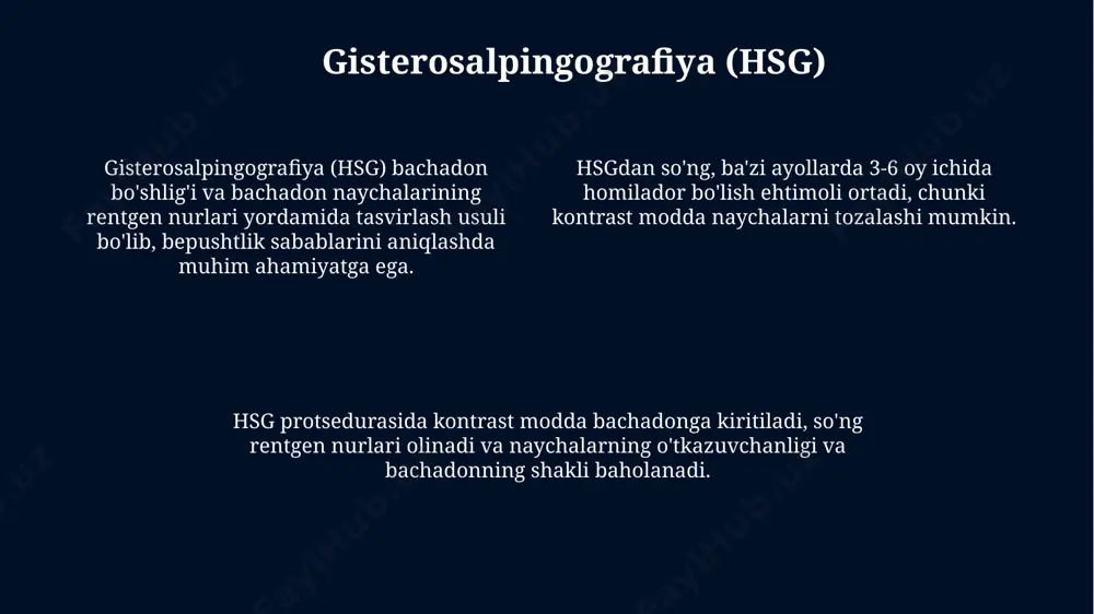 on radiologiya - bu kasalliklarni davolash uchun minimal invaziv usullarni qo'llash, masalan, o'smalarni yo'q qilish uchun transarterial kemoembolizatsiya (tace). reproduktiv kasalliklarda interventsion radiologiya bepushtlikni davolashga yordam berishi mumkin, masalan, fallop naychalarini ochish uchun fallop naychalarini kateterizatsiya qilish usuli qo'llaniladi. e'tiboringiz uchun rahmat @taqdimot_robot image4.jpeg