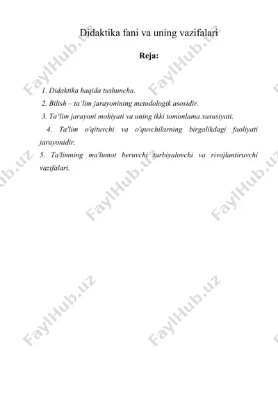 didaktika fani va uning vazifalari — DOC