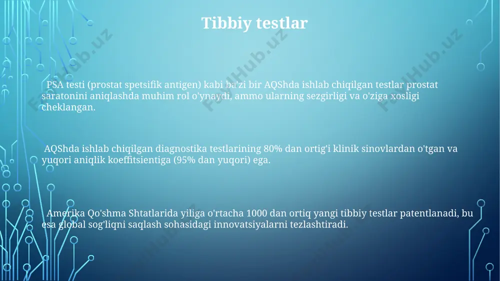 hun zarur bo'lgan bilim va ko'nikmalarni baholashda 50% dan ortiq og'irlik kasb etadi. standartlashtirilgan testlarning ko'pchiligi, masalan, sat va act, 1000 dan ortiq ball to'plash imkonini beradi va o'rtacha ball 500 atrofida bo'ladi, bu kollejga kirish uchun muhim ko'rsatkich hisoblanadi. aqshda standartlashtirilgan testlarning ishonchliligi va haqiqiyligini ta'minlash uchun psixometrik tahlil usullari, jumladan, kr-20 va alfa-ishonchlilik koeffitsiyentlaridan foydalaniladi. e'tiboringiz uchun rahmat @taqdimot_robot image1.png image2.png image3.png image4.png image5.png