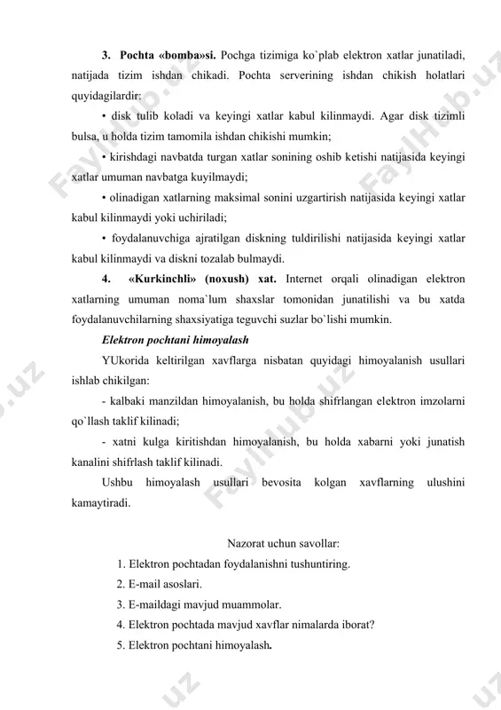 elеktron pochtada axborotlarga nisbatan mavjud xavf-xatarlar va ulardan himoyalanish asoslari - Page 5