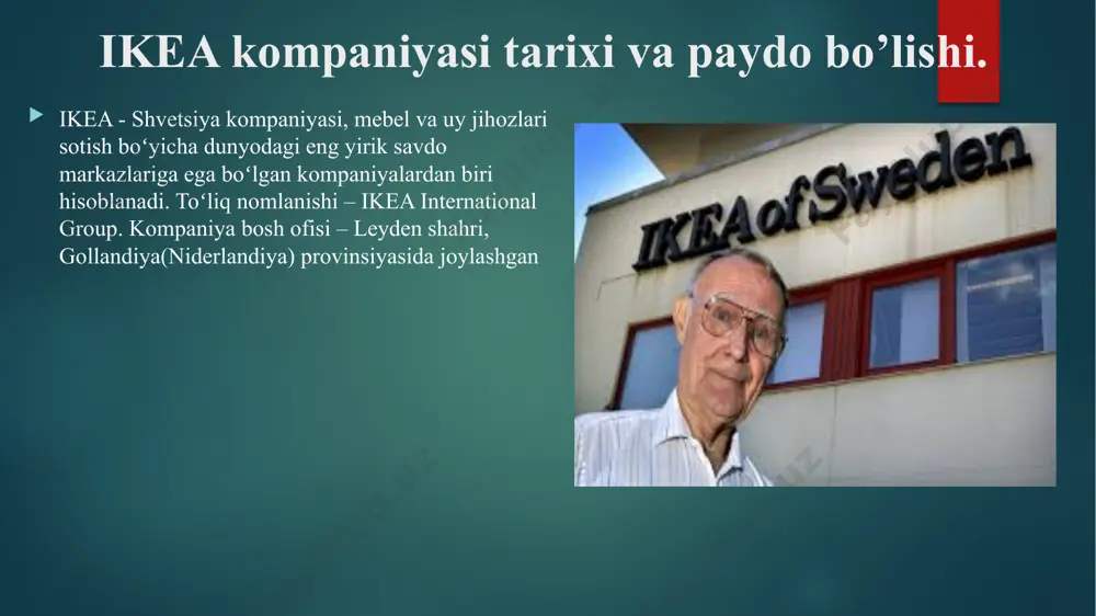 rt va saqlash xarajatlari uchun tejamkorlik, mijozlarga esa o'zlarining o'rnatish va tuzatish imkoniyatini berdi. 3. swedbank: ikea, o'zining xaridorlariga moliyaviy xizmatlarni taqdim etishda ham innovatsion bo'lib qolgan. shu maqsadda, kompaniya swedbank tashkiloti bilan hamkorlik qilib, xaridorlarga xarajatlarni amortizatsiya qilish va kreditlarni taklif qilish yordam beradi. 4. showroom tartibi: ikea do'konlarida o'ziga xos tartib va tuzilish uslubi qo'llaniladi. do'konda mijozlar, mahsulotlarni o'z ko'ngliga olish, ularni sinash va o'rnatish imkoniyatiga ega bo'lishlari mumkin. bu usul, mijozlarga mahsulotlarni boshqarish va o'rnatish jarayonida yordam beradi. ikea brendi revolyutsiyasi, xususiyatlariga ega bo'lgan dizayn va narx strategiyalarini joriy etish bilan birga, mijozlarga o'z mahsulotlarini o'zaro tuzatish va o'zgartirish imkoniyatini berish orqali yuqori sifatli mebellarni hamkorlikda va qulay narxlarda taqdim etishga asoslangan. bu brend revolyutsiyasi, ikea-ni dunyo bo'ylab mashhur va tanlangan kompaniya qilgan ikea kompaniyasining boshqaruv tizimi ikea kompaniyasining boshqaruv tizimi, qat'iy boshqaruv va uning biznes modeli asosida amalga oshiriladi. quyidagi asosiy elementlardan iborat: 1. korporativ struktura: …