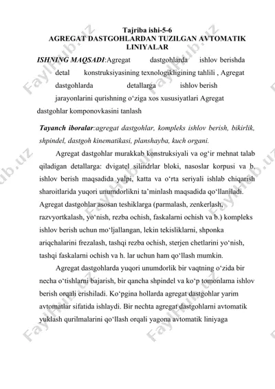 agregat dastgohlarda ishlov beruvchi avtomatik liniyalar — DOCX