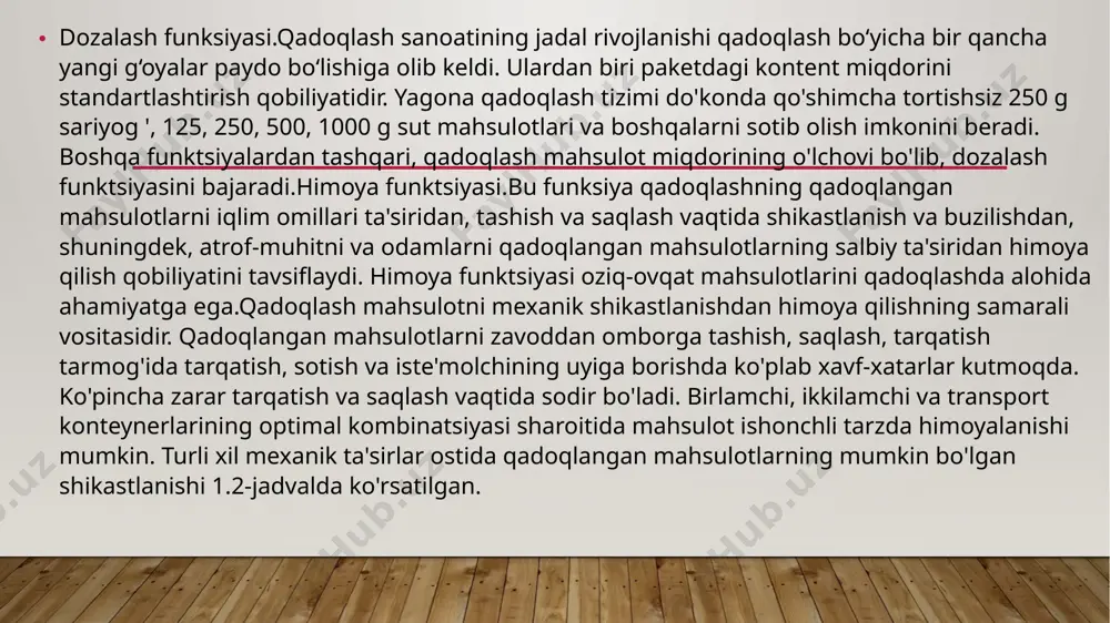 h zarurligini hisobga olish kerak.marketing funktsiyasi.marketing funktsiyasini bajaruvchi qadoqlash tovarlarni iste'mol bozoriga olib chiqish vositasi sifatida samarali qo'llaniladi. marketing tizimida qadoqlashning ahamiyati tobora ortib borayotganining uchta asosiy sababi bor:1) iste'molchilarning mahsulotdan foydalanish qulayligiga bo'lgan talablarining ortib borishi;2) do'kon javonlarida yanada nufuzli joylar uchun raqobat;3) mahsulotni sotish joyida reklama qilish uchun qadoqlashdan foydalanish.qadoqlash, mahsulotni taqdim etish, birinchi navbatda, mohir dizayn va yuqori sifatli bosib chiqarish tufayli jozibali bo'lishi kerak. tashqi ko'rinishi va tarkibidagi ma'lumotlarni birlashtirib, u identifikatsiyaga hissa qo'shadi - taniqli ob'ektning uning tasviriga, belgisiga (identifikatoriga) muvofiqligini aniqlash. qadoqlashning tegishli shaklini tanlash orqali tarkibni aniqlash, uning badiiy dizayni va vizual ko'rib chiqish imkoniyati uzoq vaqt davomida o'zlashtirildi. asta-sekin, bu qadoqlashning asosiy funktsiyalaridan biriga aylandi. belgilar, tovar belgilari, tovar nomlari va turli ma'lumotlardan foydalanish iste'molchi va ishlab chiqaruvchi o'rtasida aloqa o'rnatishga yordam beradi. brendli mahsulot xaridor tomonidan darhol tan olinishi kerak. taniqli brend nomlari mahsulotning o'ziga xos xususiyatlarini ko'rsatadi, yuqori sifat kafolatlarini …