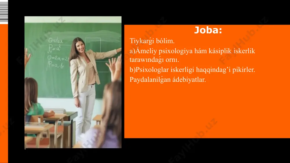 adamlar kúnde ámeliy psixologiya kásiplik xizmette sociallıq járdemniń de áhmiyetli komponenti bolip tabıladı. psixologlar tek ǵana individual másláhát beriw menen shuǵıllanbay, al jámiyettegi mashqalalardı, sonıń ishinde, sociallıq teńsizlik, jınısıy hám etnikalıq diskriminaciya sıyaqlı máselelerdi sheshiwge de járdem beredi. olar jámiyettegi individ hám toparlardıń psixologiyalıq salamatlıǵın jaqsılawǵa qaratılǵan sociallıq baǵdarlamalardı islep shıǵıwda qatnasadı. bul baǵdarlamalar, óz gezeginde, insanlar arasında teńlikti, ádillikti hám óz-ara húrmetti támiyinlewge járdem beredi. túrli tarawlarında nátiyjeli islewdi támiyinlew ushin óziniń metod hám texnikaların islep shiqti. psixologiya tarawında islew, adamlardıń mútájliklerin túsiniw hám olardı sheshiwdi óz ishine aladı. hár bir tarawdıń ózine tán wazıypaları bar, biraq ulıwma maqset birdey: insannıń ruwxıy salamatlıǵın saqlaw hám rawajlandırıw. bunday ámeliy psixologiyanıń tiykarǵı maqseti - insannıń psixologiyalıq mashqalaların sheshiw, shaxstıń ózin-ózi ańlaw, turmıstaǵı mashqalalardı jeńiw hám kásiplik iskerliktegi jetiskenliklerin asırıw.bilimlendiriw tarawında ámeliy psixologiyanıń áhmiyeti júdá úlken. psixologlar bilimlendiriw mákemelerinde oqıwshılar hám oqıtıwshılar menen isleydi, olardıń óz-ara qatnasıqların jaqsılaw, oqıwshılardıń psixologiyalıq jaǵdayın anıqlaw …