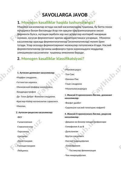 monogen kasalliklar — DOCX