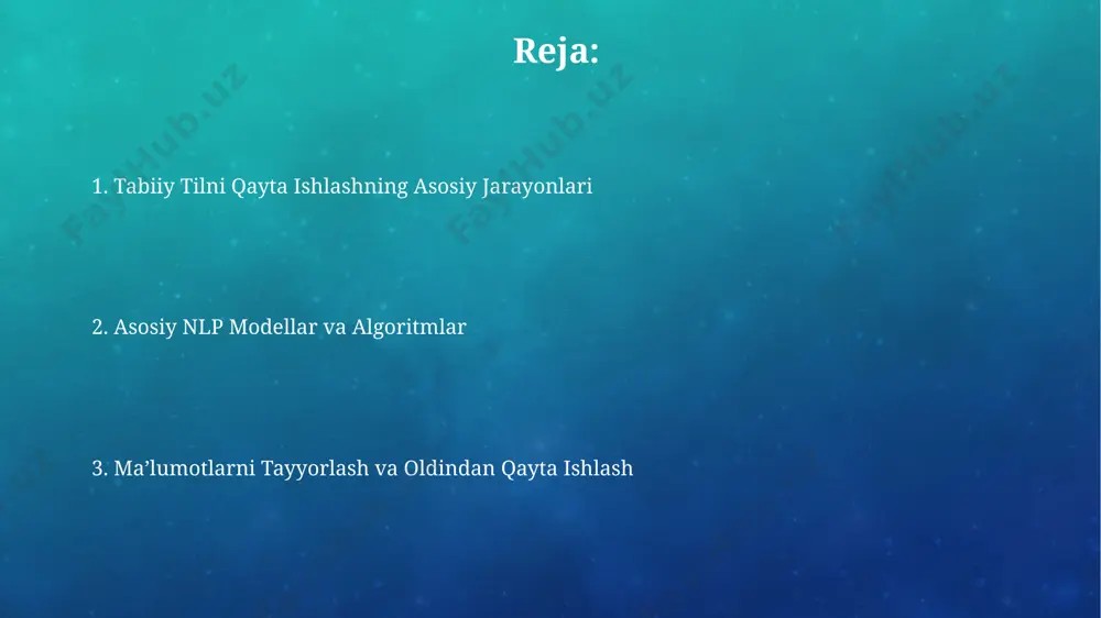 chish orqali matnning o'qilishi va mazmunliligi yaxshilanadi, bu esa 90% ga yaqin natijalar beradi. matn generatsiya qilishda kontekstni hisobga olish juda muhim: 5 so'zdan iborat qisqa so'roqlarga 15-20 so'zdan iborat javoblar generatsiya qilish uchun maxsus usullar qo'llaniladi. sintaktik tahlil zamonaviy sintaktik tahlil usullari, masalan, dependency parsing, jumladagi soʻzlar oʻrtasidagi bogʻlanishlarni 20 dan ortiq turdagi munosabatlar yordamida aniqlaydi. sintaktik daraxtlar (parse trees) yordamida jumlaning ierarxik tuzilmasi 3-darajali yoki undan chuqurroq darajalarda koʻrsatiladi, bu murakkab jumlalarni tahlil qilishga yordam beradi. tabiiy tilni qayta ishlashning asosiy tushunchalari sintaksis tahlili tqi ning muhim tarkibiy qismidir va jumlalar tuzilishini, jumlada 5 ta dan ortiq so'z bo'lganda ularning o'zaro bog'lanishini aniqlashga xizmat qiladi. tabiiy tilni qayta ishlash (tqi)da lemmatizatsiya – so'zlarning asosiy shakllarini aniqlash jarayoni bo'lib, 200,000 dan ortiq so'zlarni o'z ichiga olgan lug'atlar yordamida amalga oshiriladi. his-tuyg'ularni tahlil qilish hissiy tahlil, matnning 3 ta asosiy tuyg'usi (xursandchilik, g'azab va qo'rquv)ni aniqlashda 80% aniqlikka erishadigan algoritmlarni …