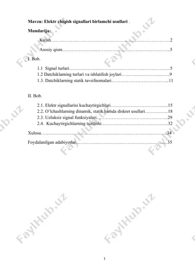 elektr chiqish signallari birlamchi usullari — DOCX