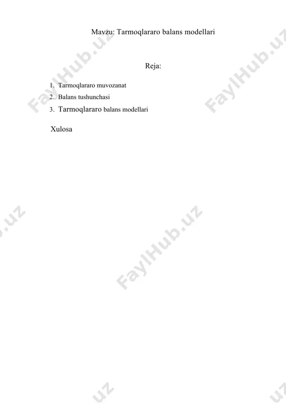 iy mahsulotlarga bo'linadi. diagrammada quyidagi belgilar qo'llaniladi: i sanoat mahsulotlarining j sanoat mahsulotlarini ishlab chiqarishga sarflangan xarajatlari ( ) ; sanoatning yakuniy mahsuloti hisoblanadi i ; –i sanoatning yalpi mahsuloti ; – j – sanoatning qo‘shilgan qiymati . iob sxemasida (tarmoqlararo balans) uchta bo'lim yoki kvadrantni ajratish mumkin. i bo'lim - balansning birinchi n ta satri va birinchi n ta ustuni kesishmasidagi elementlar matritsasi . ushbu bo'lim mahsulotlarni joriy ishlab chiqarish (oraliq) iste'moli uchun ishlatish bo'yicha tarmoqlararo munosabatlarni aks ettiradi (2.1-jadvalga qarang). qiymatlar ( ) i sanoat mahsulotlarining ishlab chiqarish iste'molini , qiymatlar ( ) - j - sanoatning ishlab chiqarish xarajatlari yig'indisini tavsiflaydi. raqam barcha tarmoqlarning barcha ishlab chiqarish xarajatlari yig'indisiga teng. bu milliy iqtisodiyotning oraliq mahsuloti deb ataladi. ii bo'lim oraliq iste'mol ustunining o'ng tomonida joylashgan. ushbu bo'lim kattalashtirilgan shaklda, qiymatlarning yagona ustuni shaklida berilgan . batafsil diagrammada shaxsiy va jamoat iste'moli, yalpi kapital shakllanishi uchun foydalanish ko'rsatilgan. …