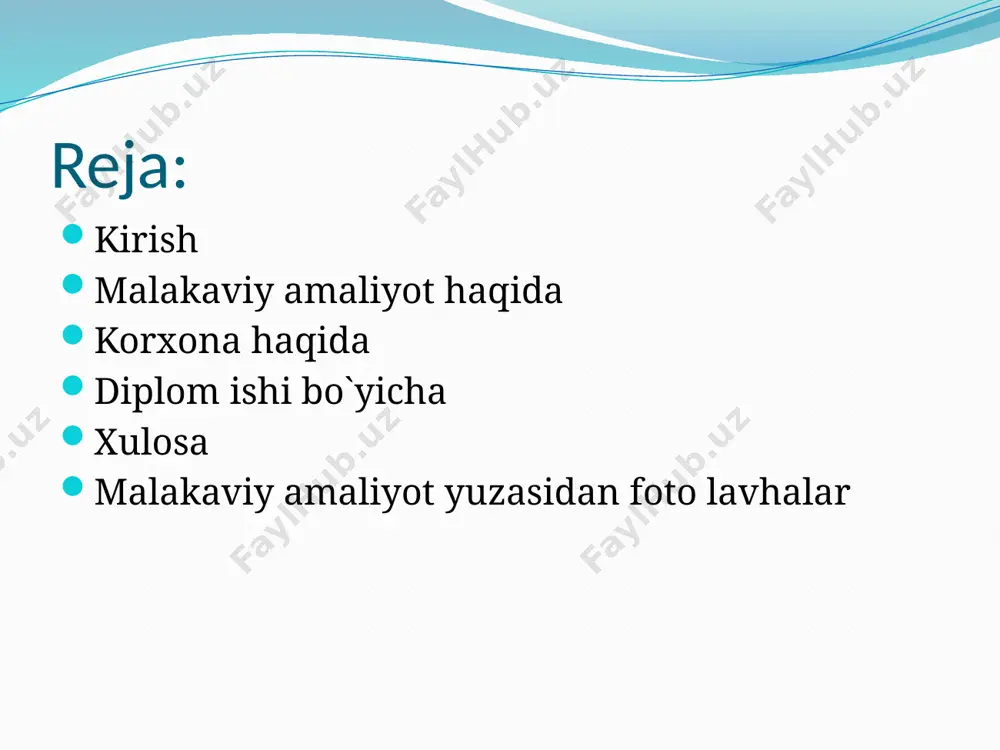 a. malakaviy amaliyot haqida: elektr energiyasini bunday afzalliklari uni keng soxada qo‘llanishiga olib keldi. elektr energiyasidan iqtisodiyotning barcha sohalarida (sanoat, transport, qishloq xo‘jaligi va kundalik turmushda) foydalanilmoqda. shuning uchun ham unga bo‘lgan talab to‘xtovsiz ortib bormoqda. men malakaviy amaliyotni andijon viloyatida joylashgan kommunar-2003 mchj hususiy korxonasida o`tadim. korxona 2003-yilda to`xtamatov avazbek boshchiligida tashkil qilingan. korxonada avtomabillarga extiyot qism ishlab chiqariladi. ishlab chiqarish preslashga asoslangan. korxonadagi barcha qurilmalar elektr qurilmalar sinfiga kiradi. korxona to`liq elektr energiyasi bilan taminlangan. korxonada ikki smenada ish olib boriladi. ishchilar umumiy soni 16 ta bosh direktor abdulazizov azizbek avazbekovich. malakaviy amaliyotni korxona bilan tanishishdan boshladik. korxona 0.4 kv yani 380 v kuchlanish bilan taminlangan. korxona transformatori quvvati 250kva yoyilma podstansiyadan kelgan. transformator kirish kuchlanishi 6 kv chiqish kuchlanishi 0,4 kv. korxonani oylik elektr energiya istemoli o`rtacha 15000 kv. korxonadagi elektr qurilmalar 9 dona preslash uskunasi 1 dona qaychi 2 dona kompressor kontakt payvandlash qurilmasi 1dona kran …