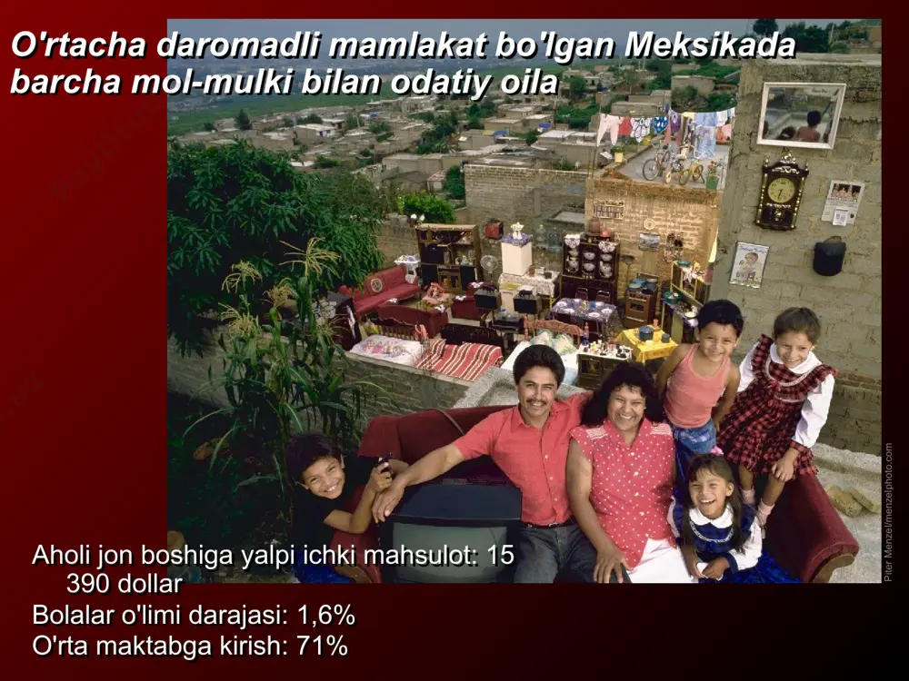 5% singapur 61 803 dollar 4,7% hindiston 3876 dollar 3,3% yaponiya 35 178 dollar 2,1% ispaniya 32 682 dollar 1,9% isroil 31 869 dollar 2,1% kolumbiya 10 583 dollar 2,0% qo'shma shtatlar 49 965 dollar 1,8% kanada 42 533 dollar 1,7% filippin 4410 dollar 1,4% ruanda 1354 dollar 1,4% yangi zelandiya 32 219 dollar 1,4% argentina 17 917 dollar 1,4% saudiya arabistoni 31 729 dollar 1,2% chad 1493 dollar 0,6% dunyo bo'ylab daromadlar va o'sish 1-fakt: butun dunyoda turmush darajasida katta farqlar mavjud . ‹#› © 2015 cengage learning. barcha huquqlar himoyalangan. to'liq yoki qisman nusxa ko'chirish, skanerlash yoki takrorlash mumkin emas, faqat ma'lum bir mahsulot yoki xizmat bilan tarqatilgan litsenziyada yoki sinfda foydalanish uchun parol bilan himoyalangan veb-saytda ruxsat etilgan foydalanish bundan mustasno. ‹#› ‹#› ‹#› manba: jahon taraqqiyot ko'rsatkichlari, jahon banki va mening hisob-kitoblarim. aholi jon boshiga yaim ppp$ da. “o‘sish sur’ati” – aholi jon boshiga real yaimning …